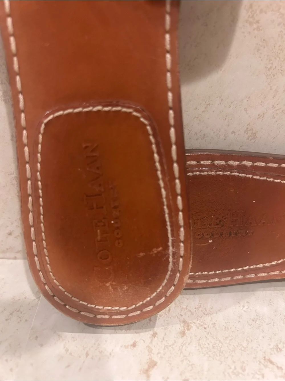 Cole Haan Tan Leather Slide Sandals with White Stitching 7 1/2 B